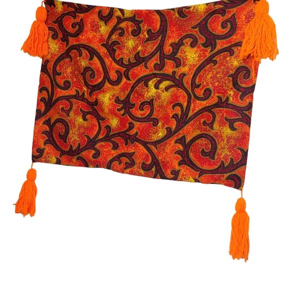 Vintage 70s Handmade Pillow Shams Set of 3 Orange Red Swirl Tassel Standard Size - Picture 4 of 16